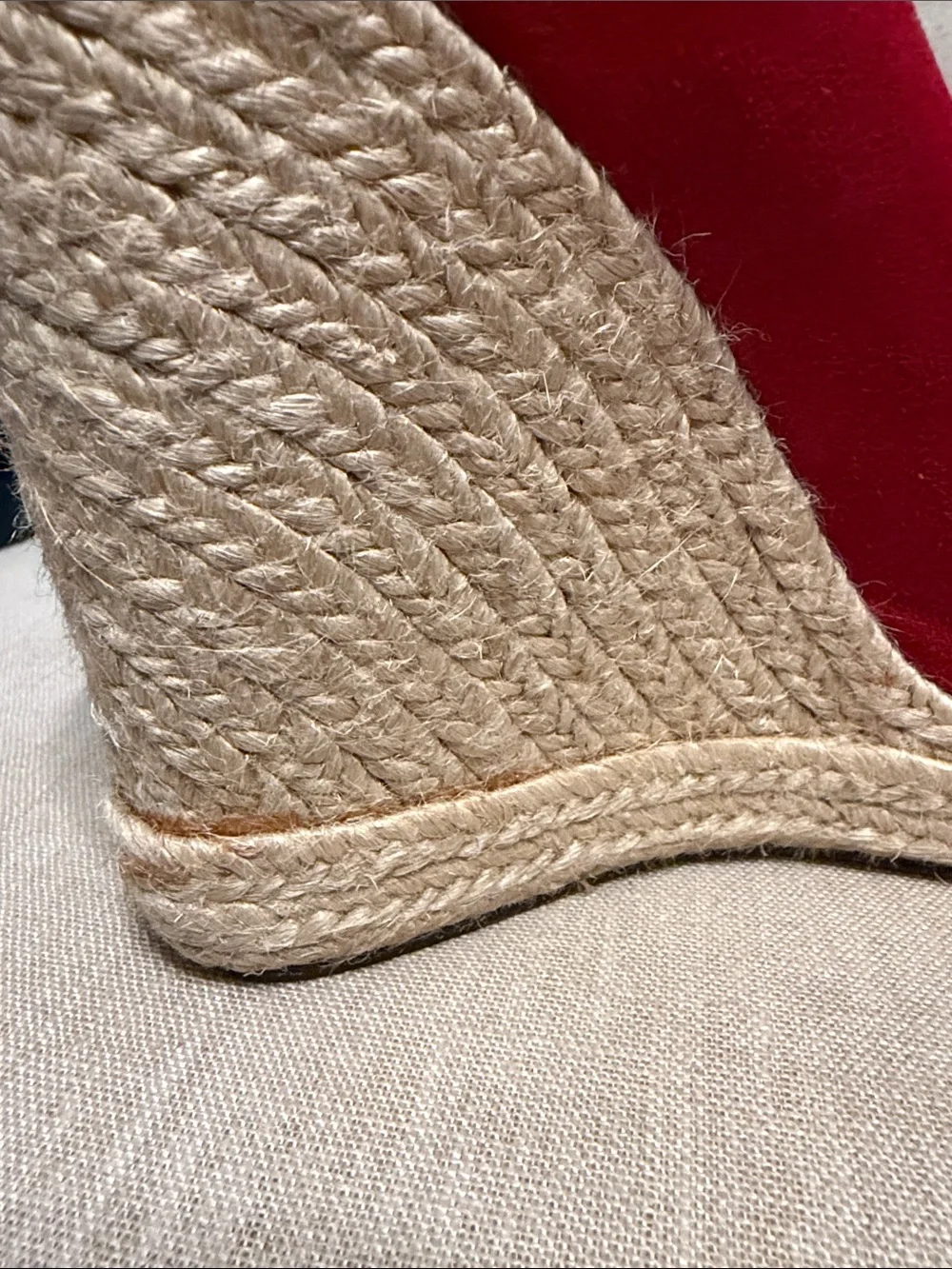 Salvatore Ferragamo Red Suede “Bernie” Espadrille Platform Wedges, Size 6C